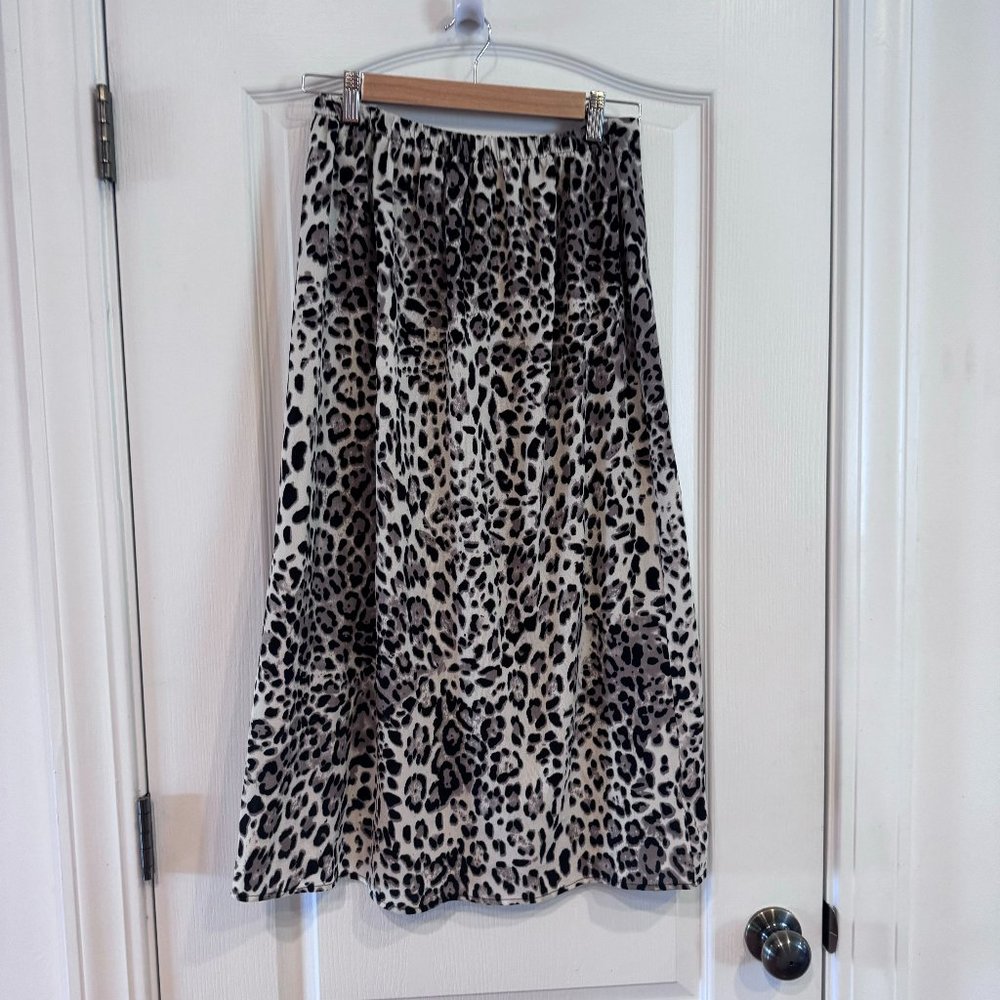 Leopard Print Midi A-Line Skirt